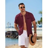 image:imageCOOFANDY Mens Knit Button Down Shirt 2025 Vintage Short Sleeve Polo Shirt Casual Beach TopsWine Red