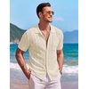 image:imageCOOFANDY Mens Knit Button Down Shirt Short Sleeve Vintage Polo Shirts Summer Casual Beach TopsBeige