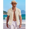 image:imageCOOFANDY Mens Knit Button Down Shirt Short Sleeve Vintage Polo Shirts Summer Casual Beach TopsBeige