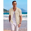 image:imageCOOFANDY Mens Knit Button Down Shirt Short Sleeve Vintage Polo Shirts Summer Casual Beach TopsBeige