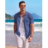 image:imageCOOFANDY Mens Knit Button Down Shirt Short Sleeve Vintage Polo Shirts Summer Casual Beach TopsDeep Blue