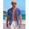 image:imageCOOFANDY Mens Knit Button Down Shirt Short Sleeve Vintage Polo Shirts Summer Casual Beach TopsDeep Blue