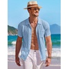 image:imageCOOFANDY Mens Knit Button Down Shirt Short Sleeve Vintage Polo Shirts Summer Casual Beach TopsLight Blue