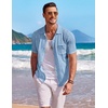 image:imageCOOFANDY Mens Knit Button Down Shirt Short Sleeve Vintage Polo Shirts Summer Casual Beach TopsLight Blue
