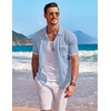image:imageCOOFANDY Mens Knit Button Down Shirt Short Sleeve Vintage Polo Shirts Summer Casual Beach TopsLight Bluewhite