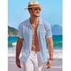 image:imageCOOFANDY Mens Knit Button Down Shirt Short Sleeve Vintage Polo Shirts Summer Casual Beach TopsLight Bluewhite