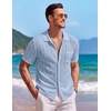 image:imageCOOFANDY Mens Knit Button Down Shirt Short Sleeve Vintage Polo Shirts Summer Casual Beach TopsLight Bluewhite