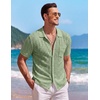 image:imageCOOFANDY Mens Knit Button Down Shirt Short Sleeve Vintage Polo Shirts Summer Casual Beach TopsLight Green