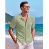 image:imageCOOFANDY Mens Knit Button Down Shirt Short Sleeve Vintage Polo Shirts Summer Casual Beach TopsLight Greenwhite