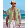 image:imageCOOFANDY Mens Knit Button Down Shirt Short Sleeve Vintage Polo Shirts Summer Casual Beach TopsLight Greenwhite