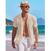 image:imageCOOFANDY Mens Knit Button Down Shirt Short Sleeve Vintage Polo Shirts Summer Casual Beach TopsLight Khaki