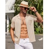 image:imageCOOFANDY Mens Knit Button Down Shirt Short Sleeve Vintage Polo Shirts Summer Casual Beach TopsLight Khaki