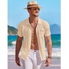 image:imageCOOFANDY Mens Knit Button Down Shirt Short Sleeve Vintage Polo Shirts Summer Casual Beach TopsLight Khakibrown