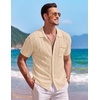 image:imageCOOFANDY Mens Knit Button Down Shirt Short Sleeve Vintage Polo Shirts Summer Casual Beach TopsLight Khakibrown