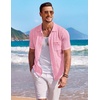 image:imageCOOFANDY Mens Knit Button Down Shirt Short Sleeve Vintage Polo Shirts Summer Casual Beach TopsLight Pink