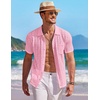 image:imageCOOFANDY Mens Knit Button Down Shirt Short Sleeve Vintage Polo Shirts Summer Casual Beach TopsLight Pink