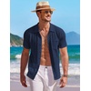 image:imageCOOFANDY Mens Knit Button Down Shirt Short Sleeve Vintage Polo Shirts Summer Casual Beach TopsNavy Blue