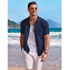 image:imageCOOFANDY Mens Knit Button Down Shirt Short Sleeve Vintage Polo Shirts Summer Casual Beach TopsNavy Blue