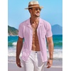 image:imageCOOFANDY Mens Knit Button Down Shirt Short Sleeve Vintage Polo Shirts Summer Casual Beach TopsPink
