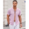 image:imageCOOFANDY Mens Knit Button Down Shirt Short Sleeve Vintage Polo Shirts Summer Casual Beach TopsPink