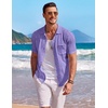 image:imageCOOFANDY Mens Knit Button Down Shirt Short Sleeve Vintage Polo Shirts Summer Casual Beach TopsPurple