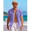 image:imageCOOFANDY Mens Knit Button Down Shirt Short Sleeve Vintage Polo Shirts Summer Casual Beach TopsPurple
