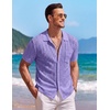 image:imageCOOFANDY Mens Knit Button Down Shirt Short Sleeve Vintage Polo Shirts Summer Casual Beach TopsPurple