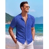 image:imageCOOFANDY Mens Knit Button Down Shirt Short Sleeve Vintage Polo Shirts Summer Casual Beach TopsSky Blue