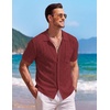 image:imageCOOFANDY Mens Knit Button Down Shirt Short Sleeve Vintage Polo Shirts Summer Casual Beach TopsWine Red