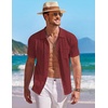 image:imageCOOFANDY Mens Knit Button Down Shirt Short Sleeve Vintage Polo Shirts Summer Casual Beach TopsWine Red