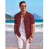 image:imageCOOFANDY Mens Knit Button Down Shirt Short Sleeve Vintage Polo Shirts Summer Casual Beach TopsWine Red