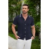 image:imageCOOFANDY Mens Knit Button Down Shirt Vintage Short Sleeve Polo Shirts Casual Beach TopsBlue