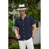 image:imageCOOFANDY Mens Knit Button Down Shirt Vintage Short Sleeve Polo Shirts Casual Beach TopsBlue