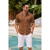 image:imageCOOFANDY Mens Knit Button Down Shirt Vintage Short Sleeve Polo Shirts Casual Beach TopsBrown