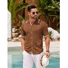 image:imageCOOFANDY Mens Knit Button Down Shirt Vintage Short Sleeve Polo Shirts Casual Beach TopsBrown