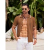image:imageCOOFANDY Mens Knit Button Down Shirt Vintage Short Sleeve Polo Shirts Casual Beach TopsBrown
