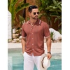 image:imageCOOFANDY Mens Knit Button Down Shirt Vintage Short Sleeve Polo Shirts Casual Beach TopsCaramel