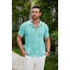 image:imageCOOFANDY Mens Knit Button Down Shirt Vintage Short Sleeve Polo Shirts Casual Beach TopsCeramic Green