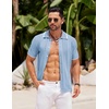 image:imageCOOFANDY Mens Knit Button Down Shirt Vintage Short Sleeve Polo Shirts Casual Beach TopsClear Blue