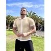 image:imageCOOFANDY Mens Knit Button Down Shirt Vintage Short Sleeve Polo Shirts Casual Beach TopsCream  White