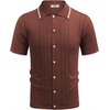 image:imageCOOFANDY Mens Knit Button Down Shirt Vintage Short Sleeve Polo Shirts Casual Beach TopsDark Brown