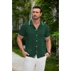 image:imageCOOFANDY Mens Knit Button Down Shirt Vintage Short Sleeve Polo Shirts Casual Beach TopsGreen
