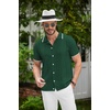 image:imageCOOFANDY Mens Knit Button Down Shirt Vintage Short Sleeve Polo Shirts Casual Beach TopsGreen