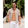 image:imageCOOFANDY Mens Knit Button Down Shirt Vintage Short Sleeve Polo Shirts Casual Beach TopsKhaki