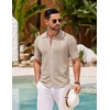 image:imageCOOFANDY Mens Knit Button Down Shirt Vintage Short Sleeve Polo Shirts Casual Beach TopsKhaki