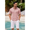 image:imageCOOFANDY Mens Knit Button Down Shirt Vintage Short Sleeve Polo Shirts Casual Beach TopsLight Pink