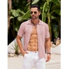 image:imageCOOFANDY Mens Knit Button Down Shirt Vintage Short Sleeve Polo Shirts Casual Beach TopsLight Pink