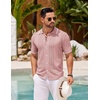 image:imageCOOFANDY Mens Knit Button Down Shirt Vintage Short Sleeve Polo Shirts Casual Beach TopsLight Pink
