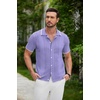 image:imageCOOFANDY Mens Knit Button Down Shirt Vintage Short Sleeve Polo Shirts Casual Beach TopsLight Purple