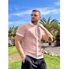 image:imageCOOFANDY Mens Knit Button Down Shirt Vintage Short Sleeve Polo Shirts Casual Beach TopsPink  White